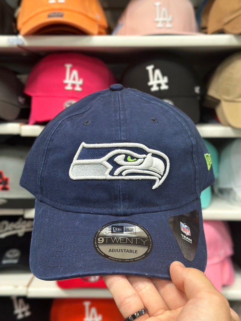 Seattle Seahawks NFL Ball Cap | New Era 9TWENTY Adjustable Strap Hat | Blue