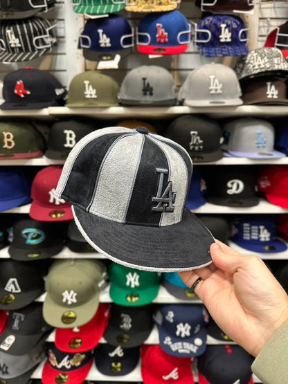 LA Dodgers MLB Vintage New Suede Two Tone | New Era Fitted Cap | Black & Gray