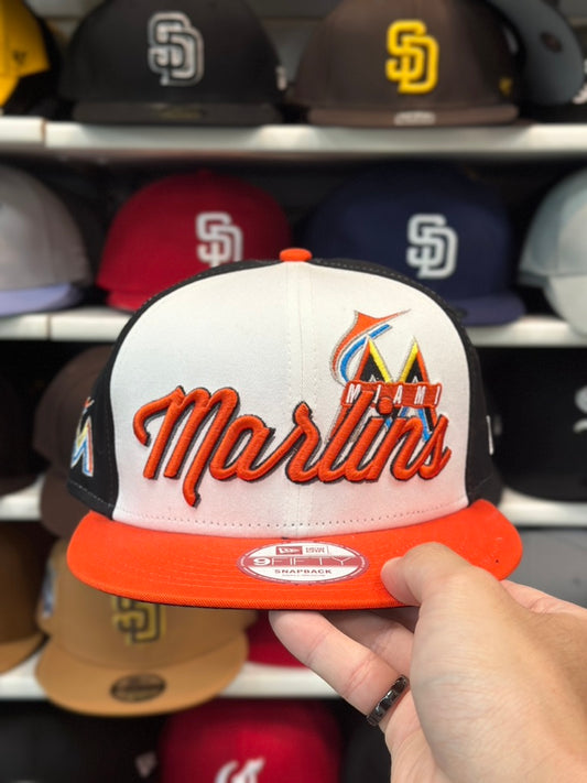 Miami Marlins MLB Snapback | Vintage New Era 9FIFTY Adjustable Snap | White/Black/Orange