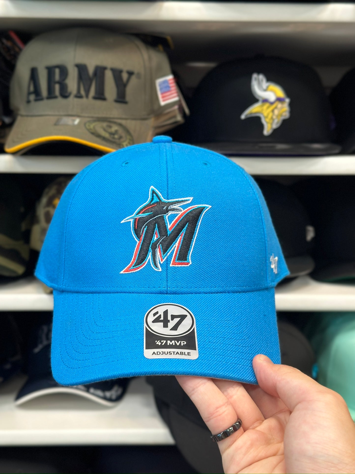 Miami Marlins MLB Ball Cap | '47 Brand MVP Adjustable Curve Cap | Color Options