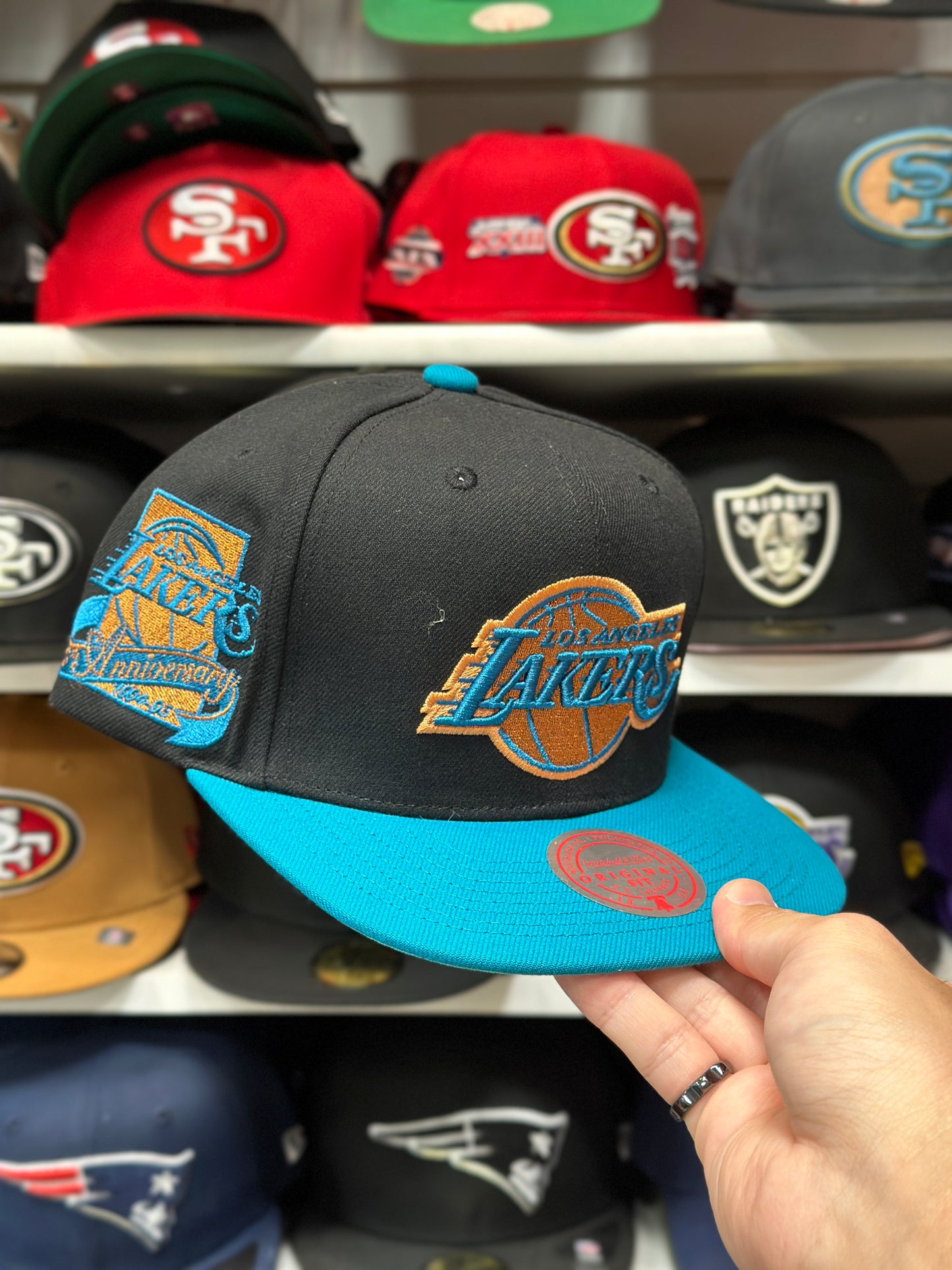 LA Lakers NBA 25th Anniversary | Mitchell & Ness Original Fit Adjustable Snapback | Black/Teal