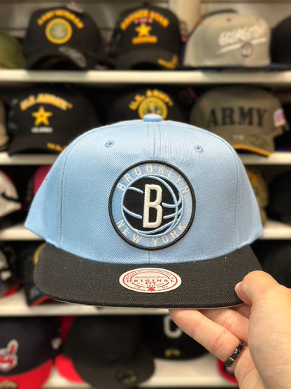 Brooklyn Nets NBA Snapback | Mitchell & Ness Original Fit Adjustable Cap | Light Blue/Black