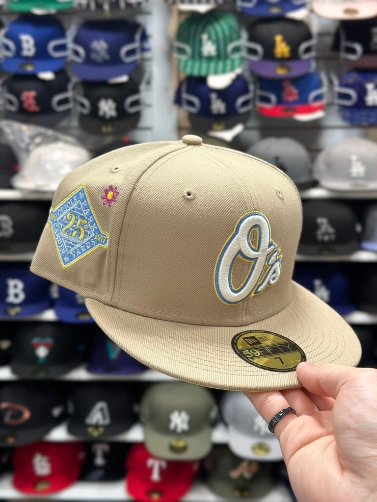 Baltimore Orioles MLB 'Floral 25th Anniversary' Patches | New Era 59FIFTY Fitted Cap | Tan