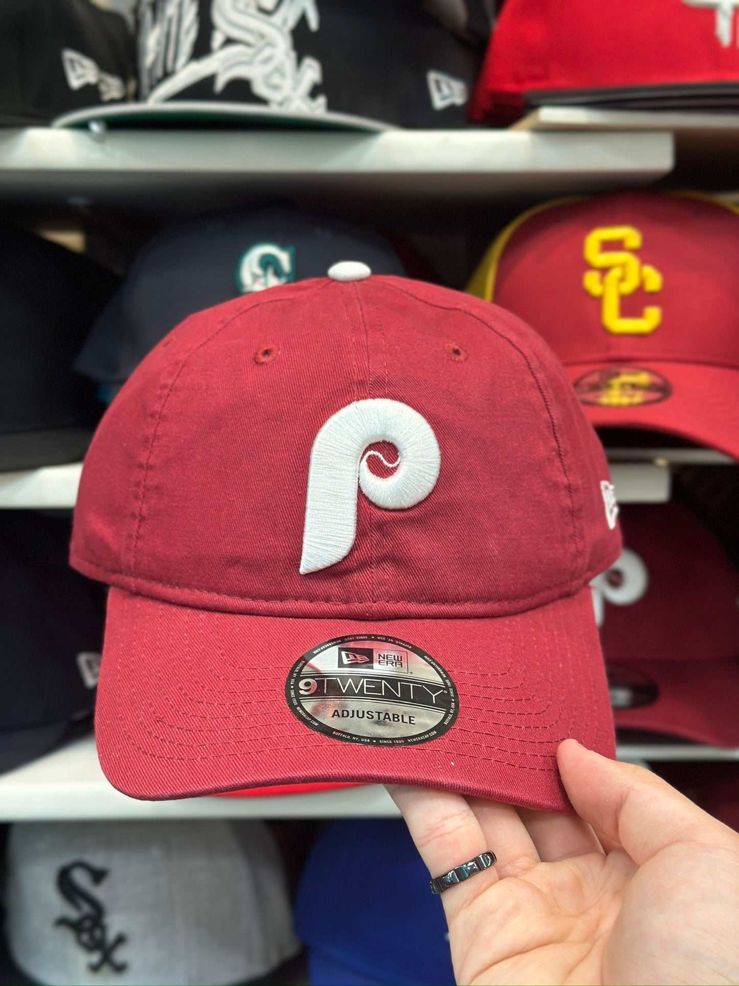 Philadelphia Phillies MLB Retro Ball Cap | New Era 9TWENTY Strap-back | Maroon