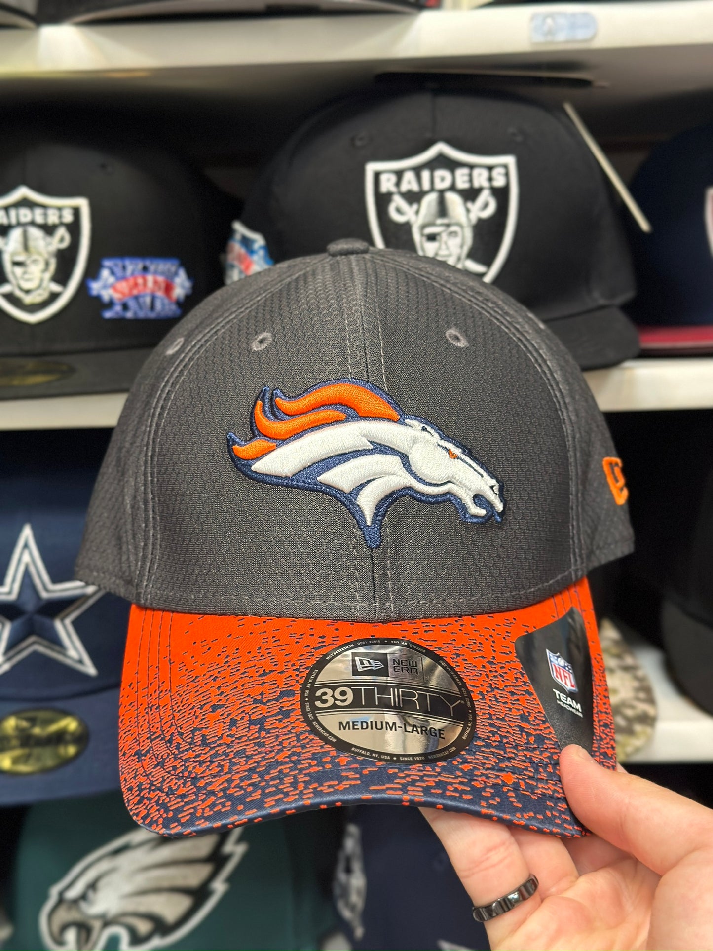 Denver Broncos NFL Ball Cap | New Era 39THIRTY Adjustable Curve Bill | Orange/Navy