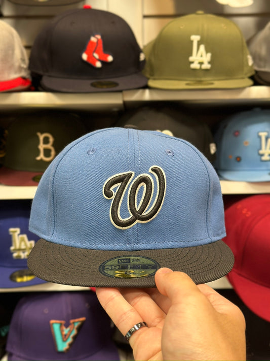 Washington Nationals MLB Vintage Fitted Hat | New Era 59FIFTY Sized Cap | Slate Blue/Black