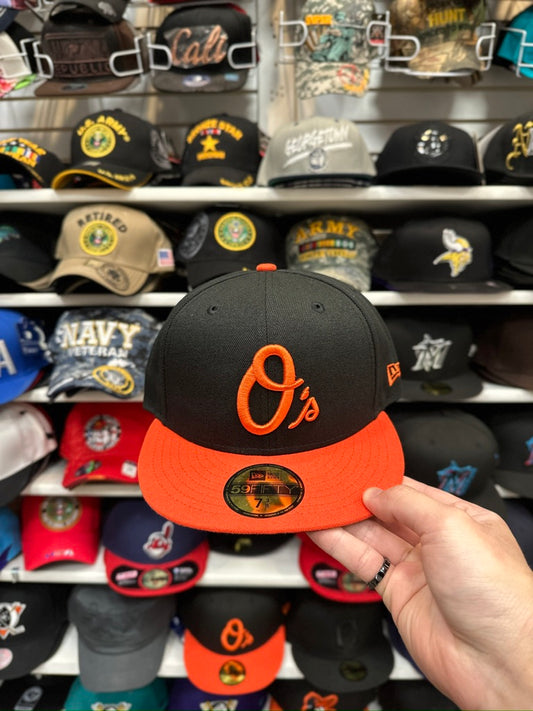 Baltimore Orioles "O's" MLB Fitted Hat | New Era 59FIFTY Sized Cap | Black/Orange