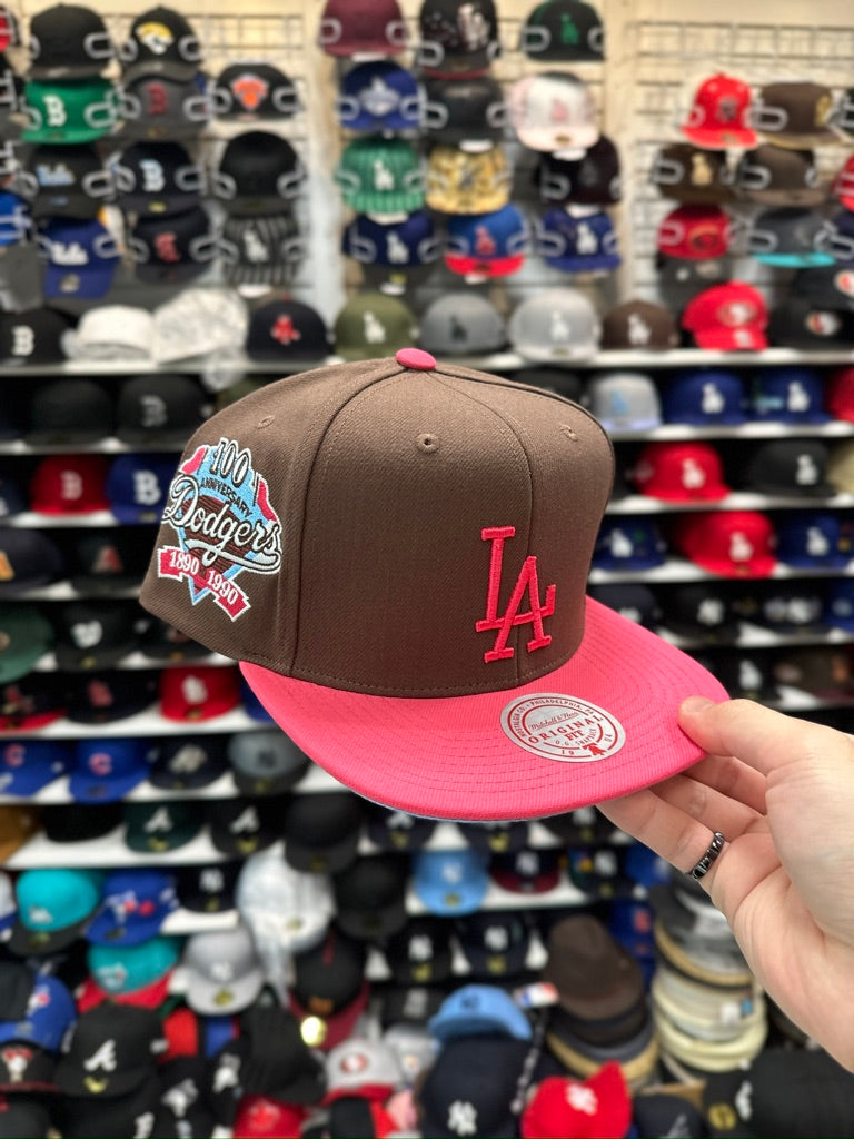 LA Dodgers MLB 100 Anniversary | Mitchell & Ness Original Fit Snapback | Mocha/Pink