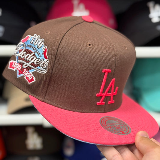 Mitchell & Ness Los Angeles Dodgers '100th Anniversary' Mitchell & Ness Snapback Mocha/Pink