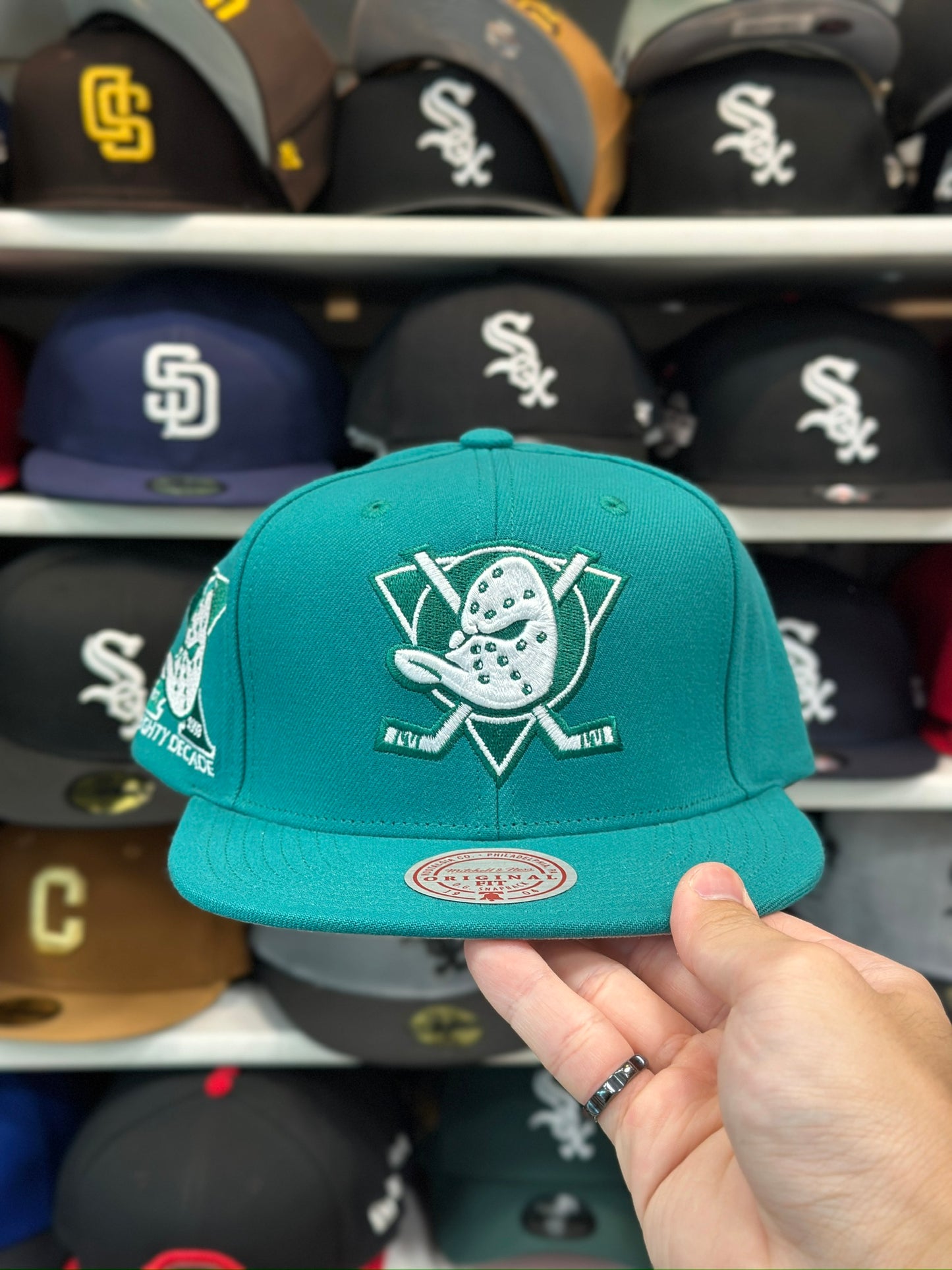 Anaheim Ducks NHL 'Might Decade' Patch | Mitchell & Ness Original Fit Adjustable Snapback | Teal