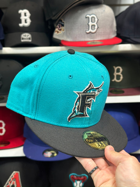 Florida Marlins MLB Fitted Cap | Classic New Era 59FIFTY Sized Hat | Teal//Black