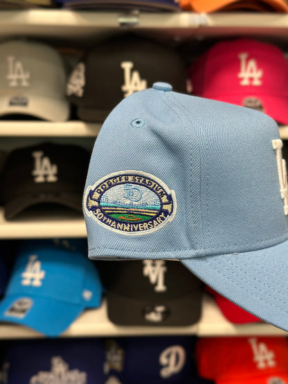 LA Dodgers 50th Anniversary A-Frame Snapback | New Era 9FORTY | Light Blue