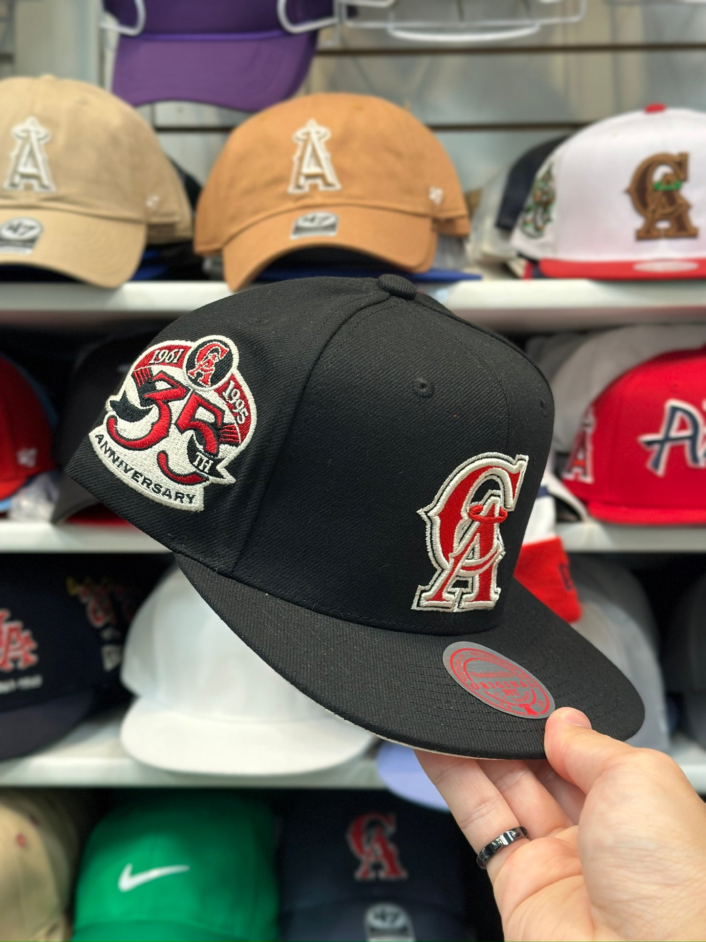 LA Angels MLB Snapback '35th Anniversary' Patch | Mitchell & Ness Original Fit Adjustable Snapback | Black