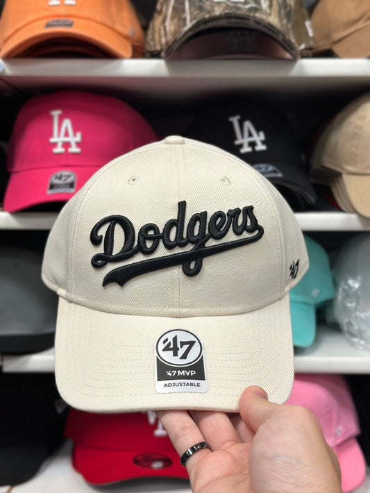 LA Dodgers MLB Ball Cap | '47 Brand MVP Adjustable Curve Cap | Creme