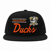 Anaheim Ducks 'Script Logo' Black/Orange Mitchell & Ness Snapback - Product Image
