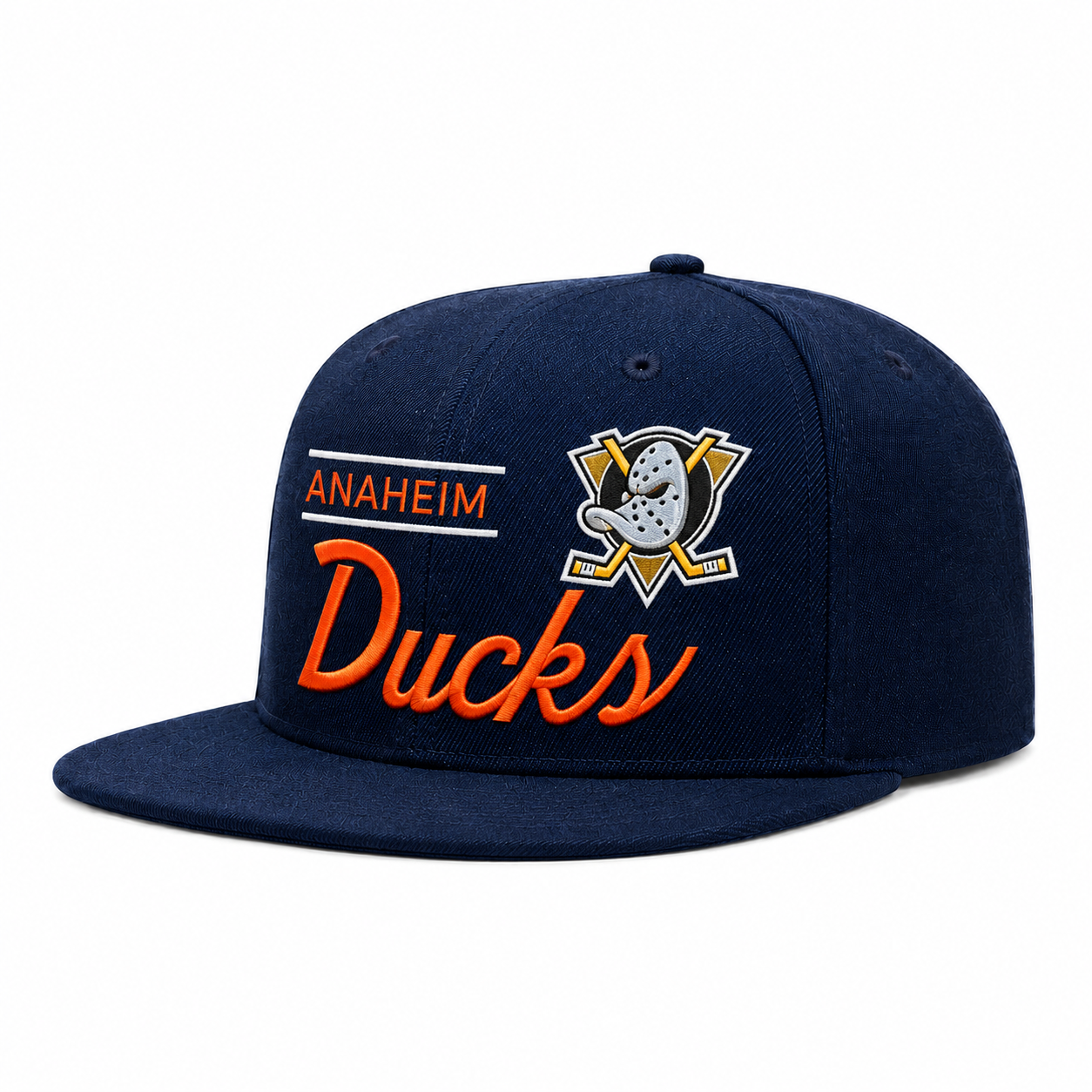 Anaheim Ducks 'Script Logo' Black/Orange Mitchell & Ness Snapback - Product Image