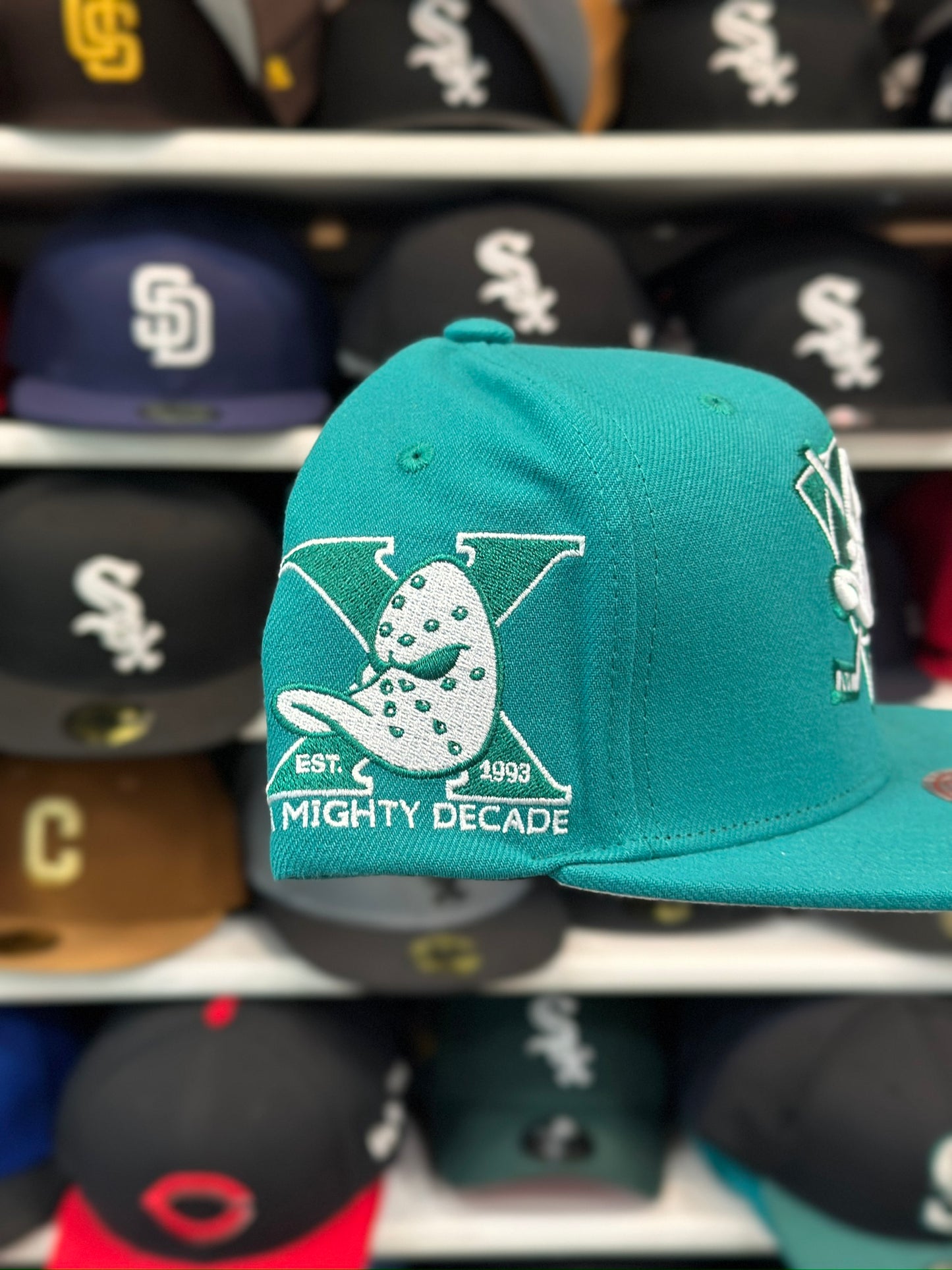 Anaheim Ducks NHL 'Might Decade' Patch | Mitchell & Ness Original Fit Adjustable Snapback | Teal