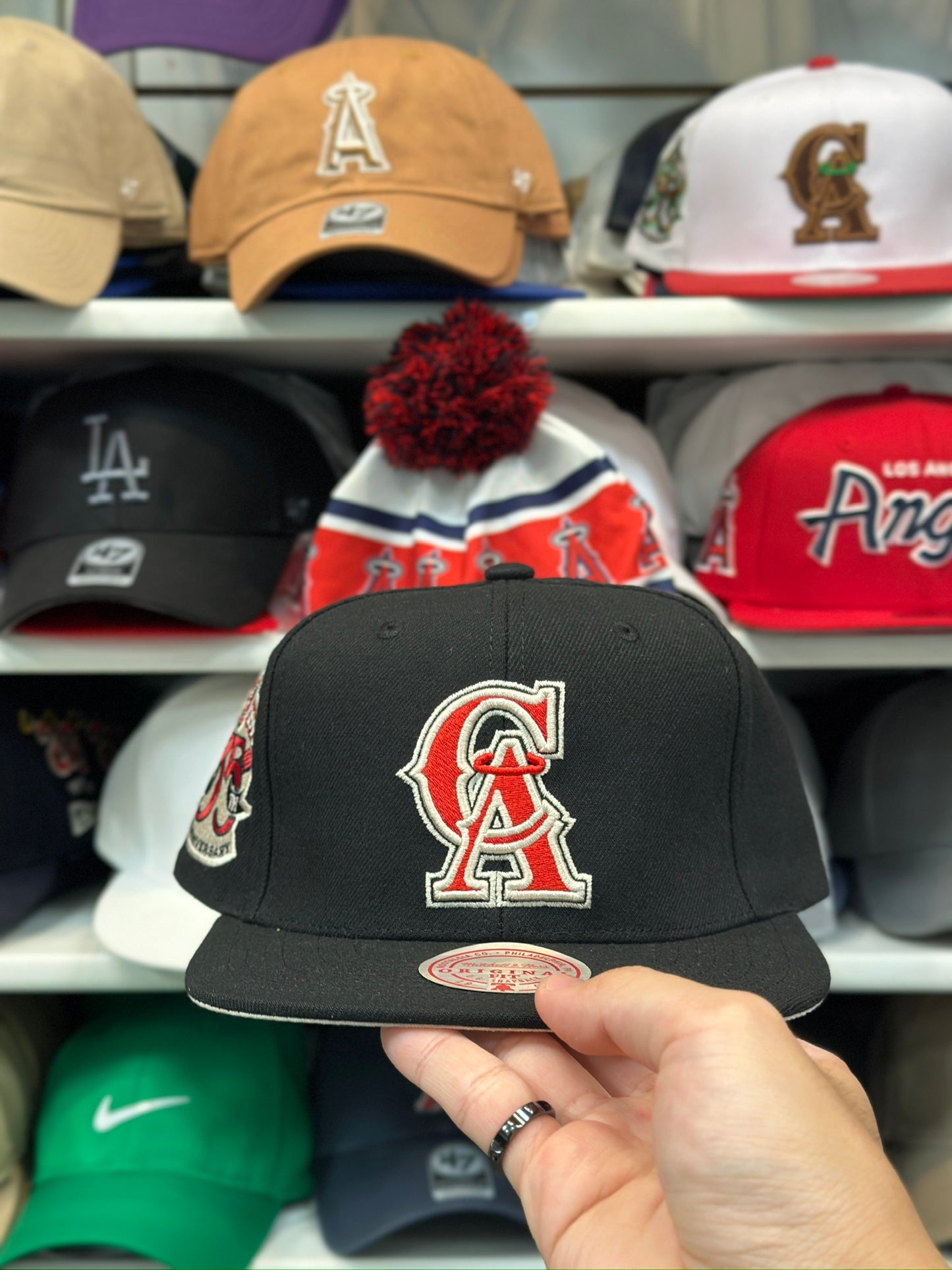 LA Angels MLB Snapback '35th Anniversary' Patch | Mitchell & Ness Original Fit Adjustable Snapback | Black