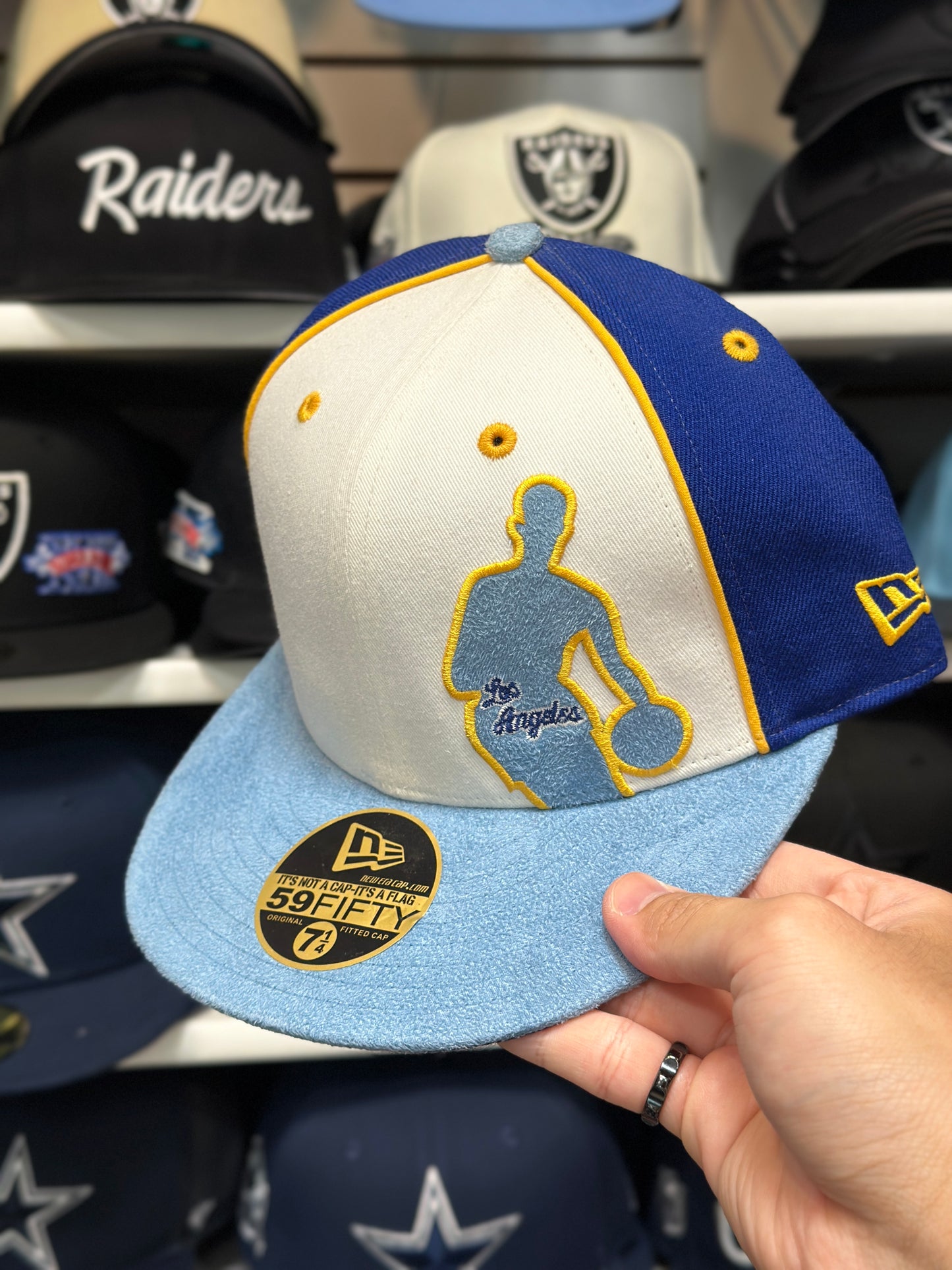 LA Lakers NBA Suede Logo| Vintage New Era 59FIFTY Fitted Hat | Blue/White/Light Blue