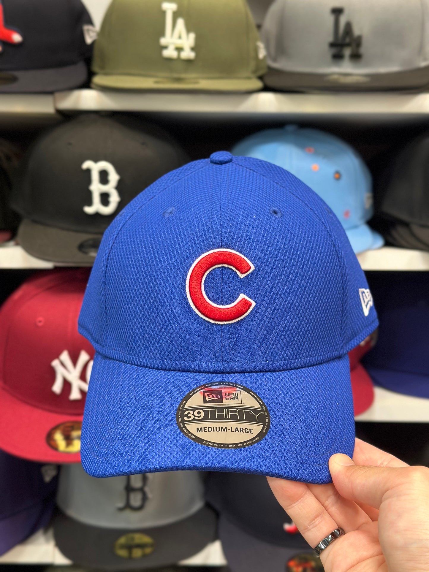 Chicago Cubs MLB Ball Cap | New Era 39THIRTY Adjustable Curve Bill | Blue