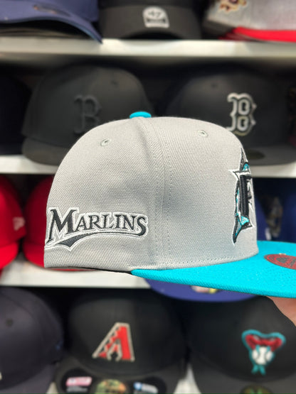 Florida Marlins MLB Snapback | Mitchell & Ness Original Fit Adjustable Hat | Silver/Teal