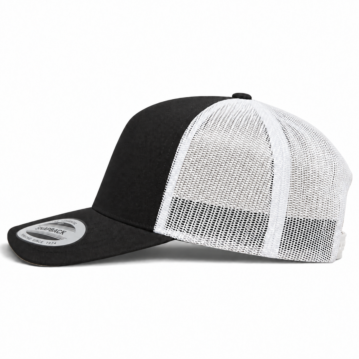 YP Classics A-Frame Blank 5-Panel Adjustable Trucker Snapback Hat - Black/White