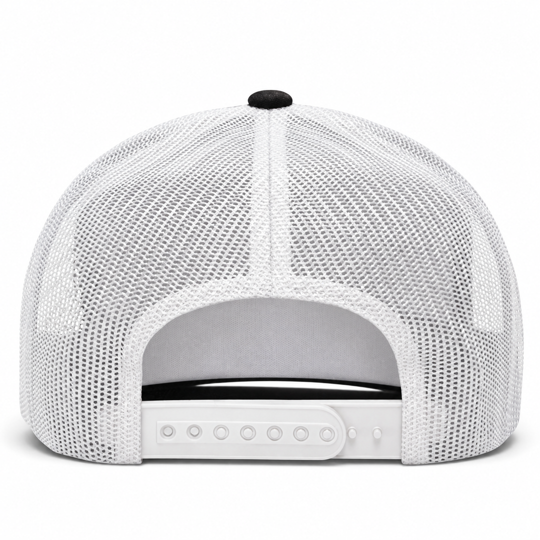 YP Classics A-Frame Blank 5-Panel Adjustable Trucker Snapback Hat - Black/White - Product Image