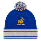 Detroit Lions Heritage Mitchell & Ness Pom Cuff Knit Beanie - Royal Blue/Silver