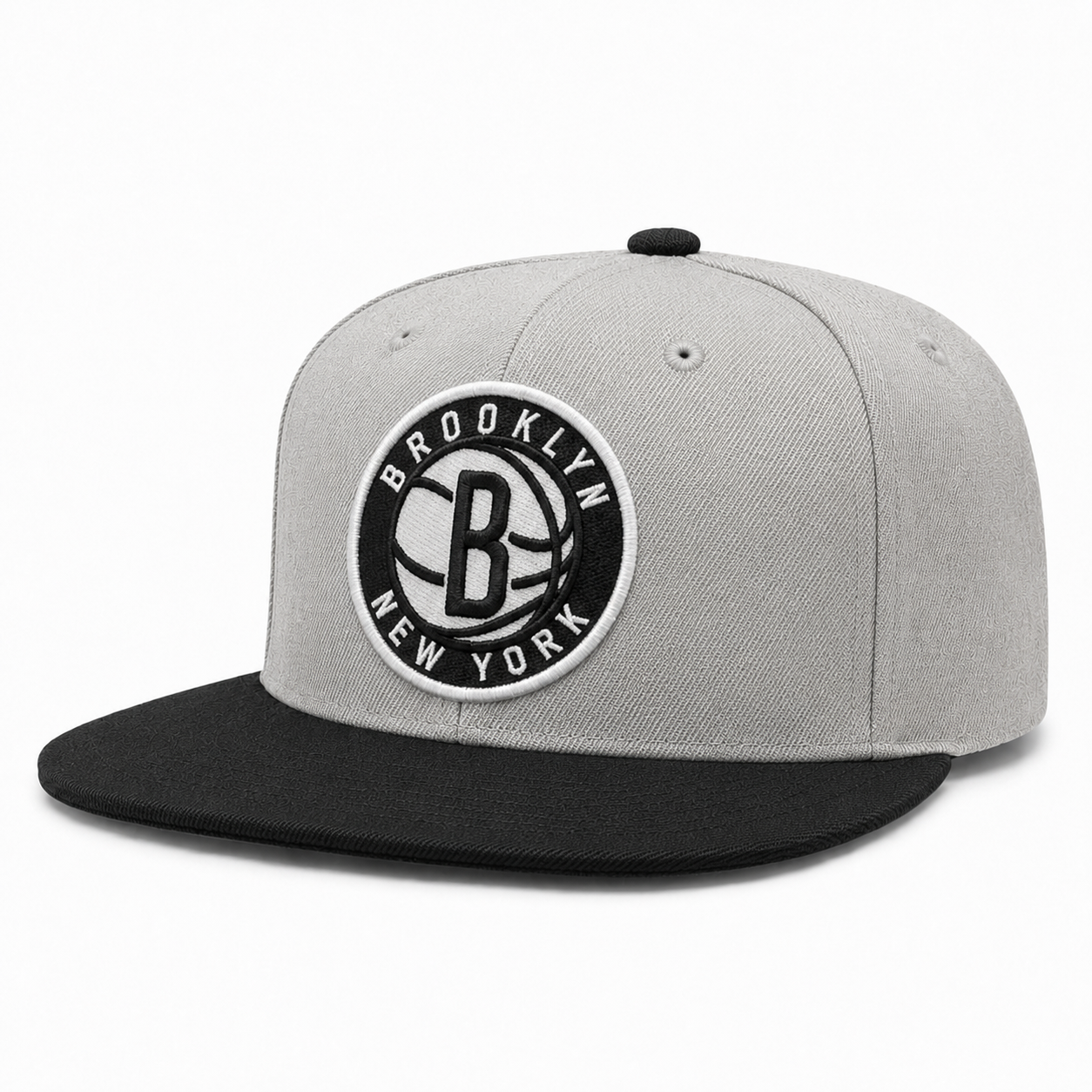 Brooklyn Nets Grey/Black Mitchell & Ness Snapback - Product Image