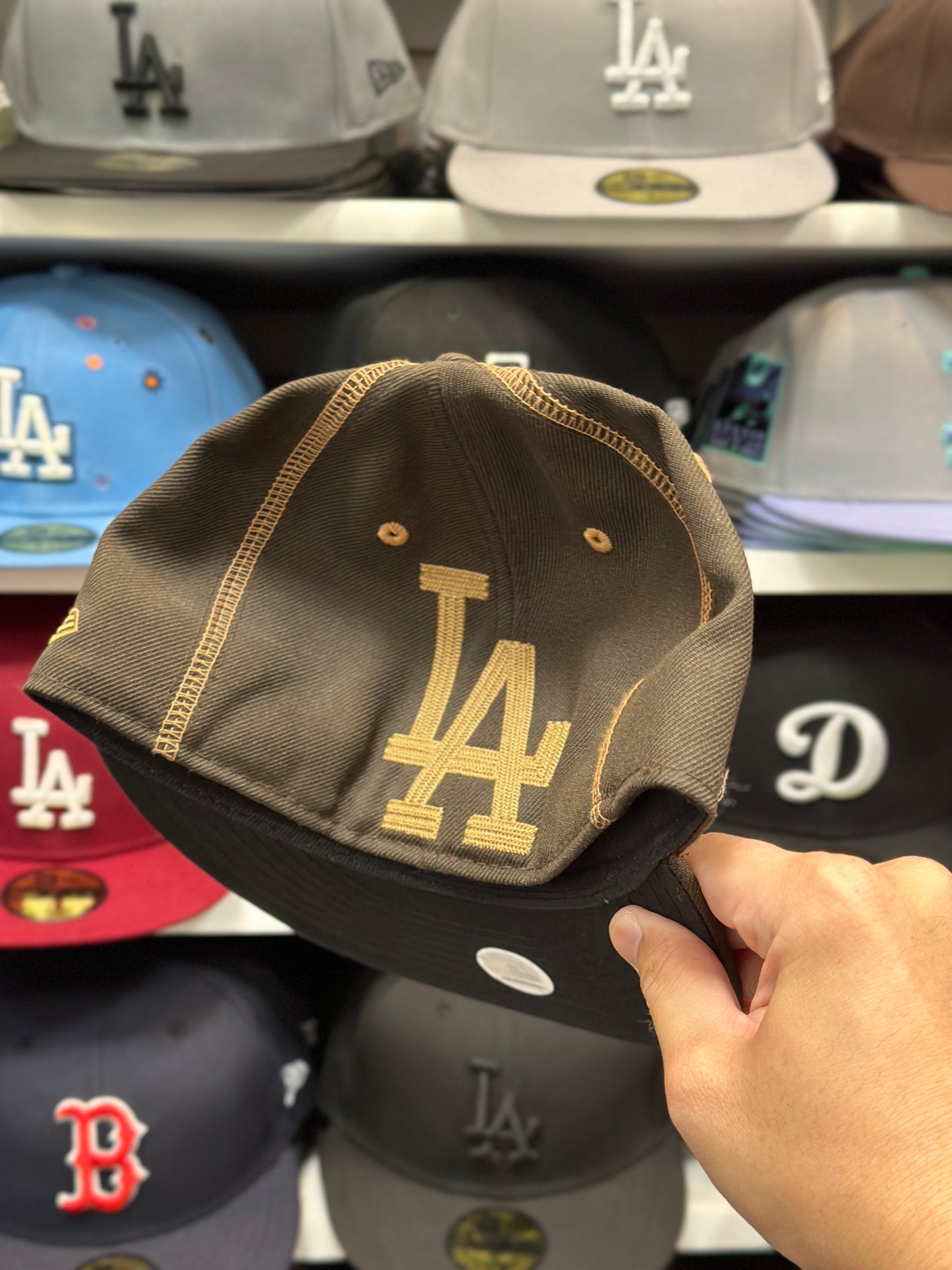 LA Dodgers MLB Vintage Fitted Hat | New Era 59FIFTY Sized Cap | Brown