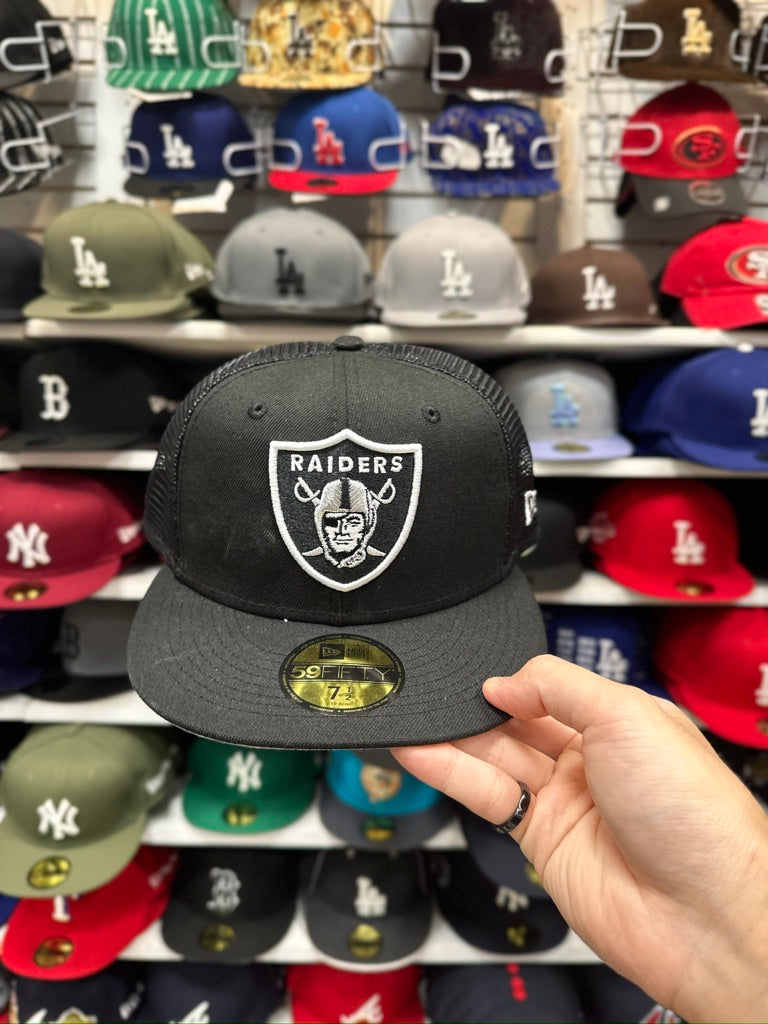 Las Vegas Raiders NFL Trucker Fitted Hat | New Era 59FIFTY Sized Cap | Black