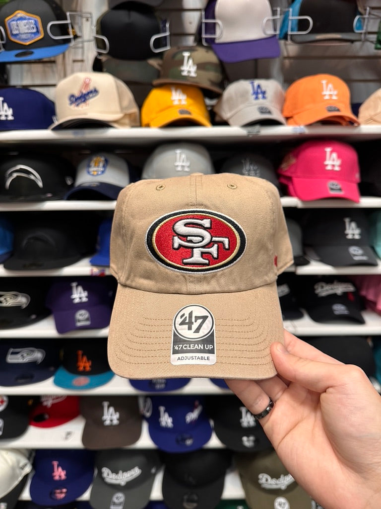 San Francisco 49ers NFL Dad Cap | '47 Brand Clean Up Adjustable Curve Hat | Tan