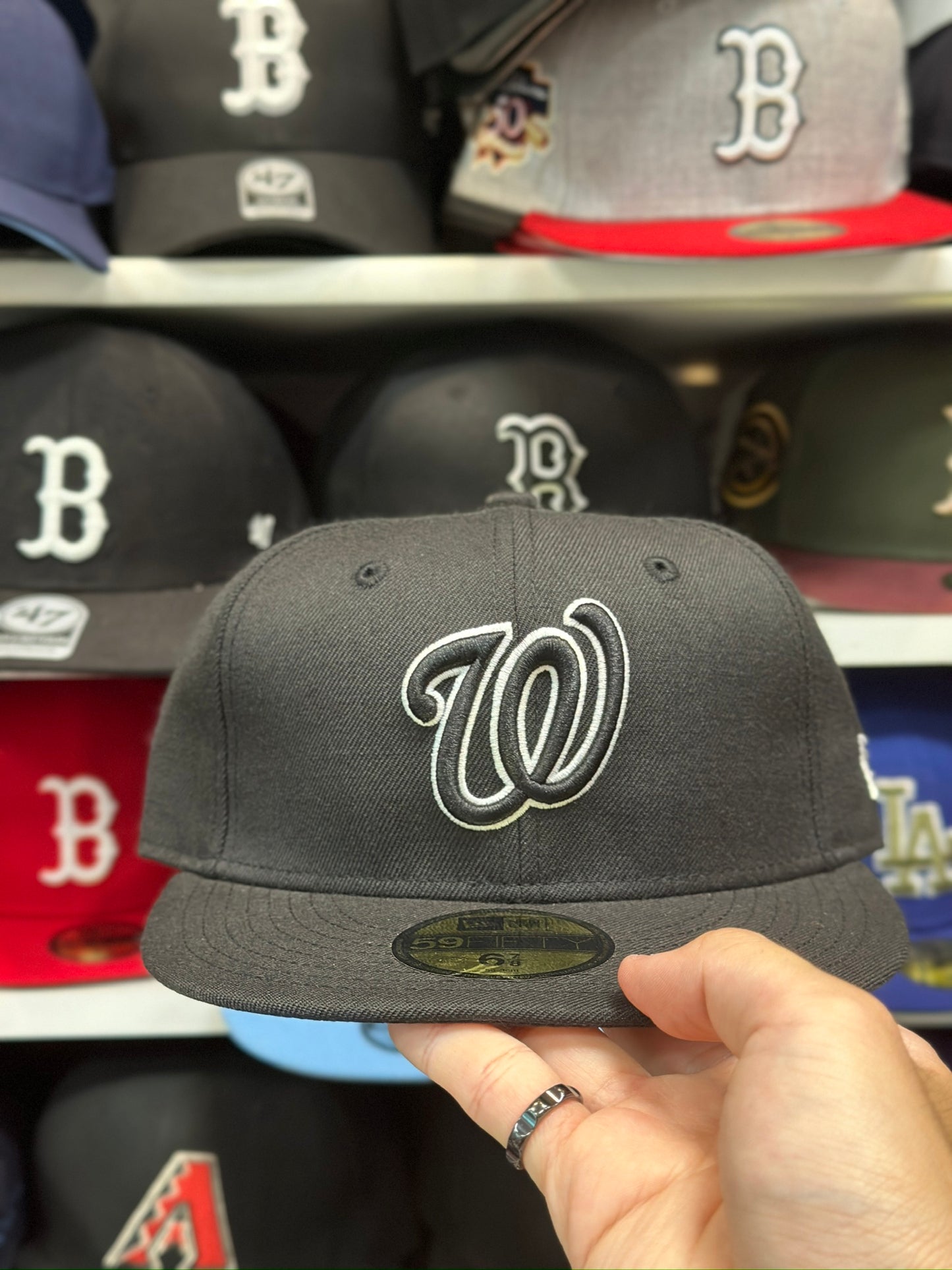 Washington Nationals MLB Fitted Hat | New Era 59FIFTY Sized Cap | Black Outline