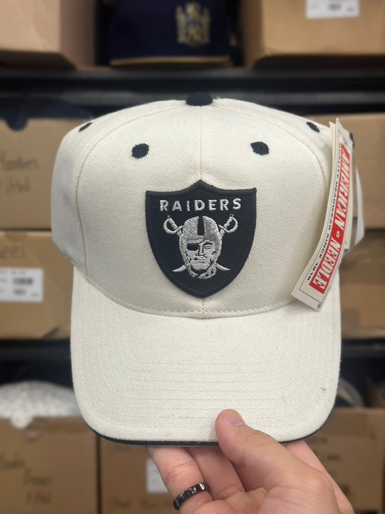 Oakland Raiders NFL Ball Cap | Vintage American Needle Adjustable Velcro Strap | White