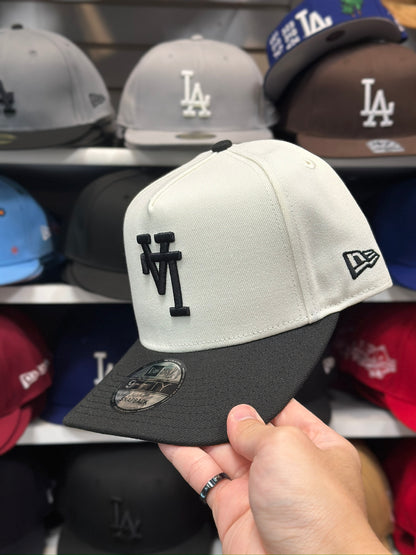 LA Dodgers 'Upside Down Reverse Logo' A-Frame Cap | New Era 9FIFTY Adjustable Snapback | White/Black