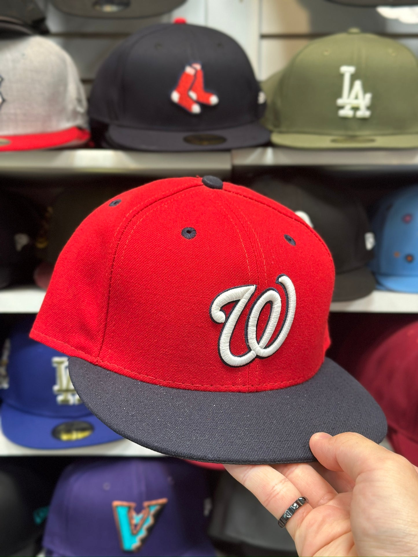 Washington Nationals MLB Vintage Fitted Hat | New Era 59FIFTY Sized Cap | Red/Black