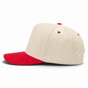 Pit Bull Cambridge CDY10 Corduroy Blank 5-Panel High Frame Adjustable Snapback Hat - Creme/Red