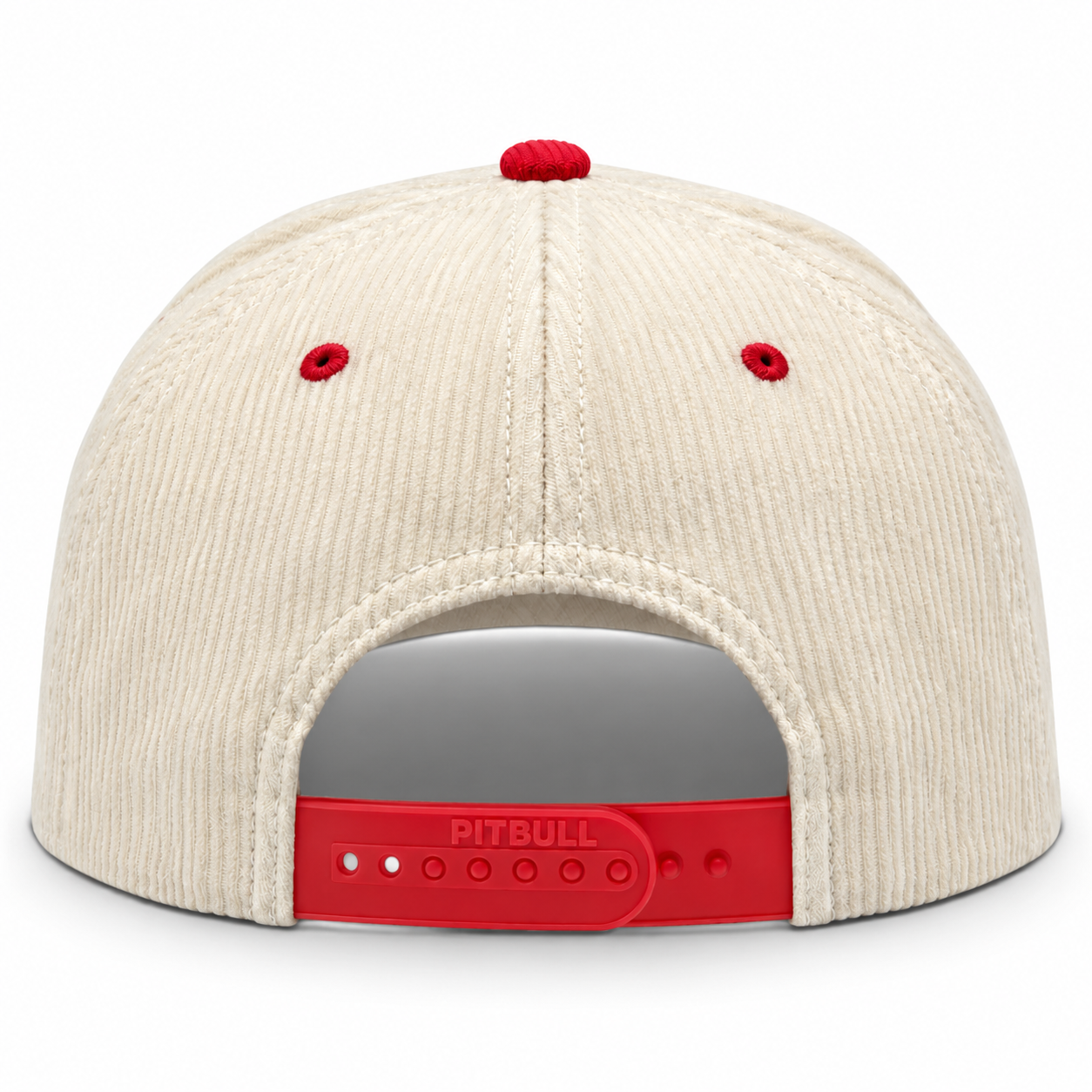Pit Bull Cambridge CDY10 Corduroy Blank 5-Panel High Frame Adjustable Snapback Hat - Creme/Red