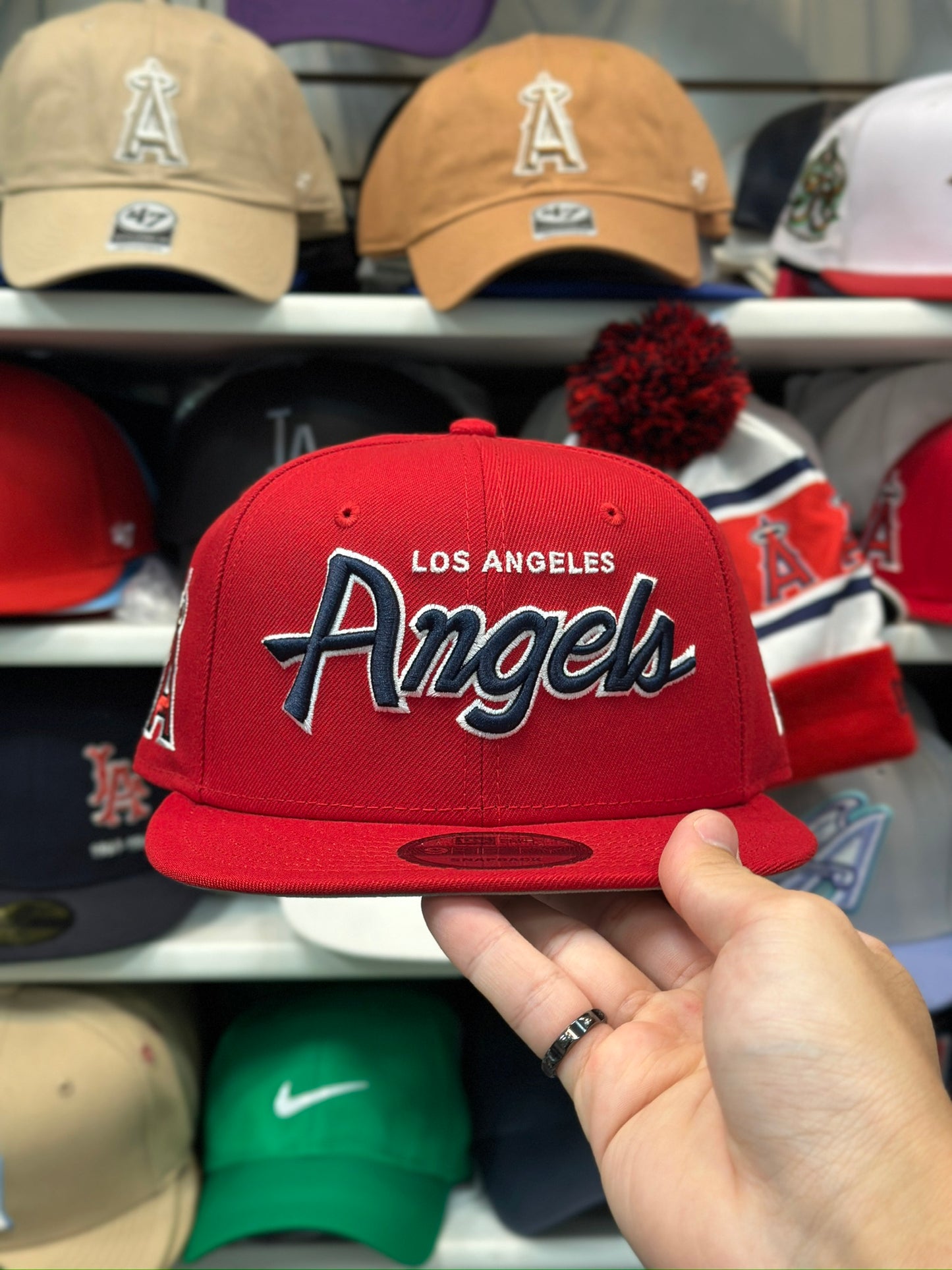 LA Angels MLB Retro Script Logo Snapback | New Era 9FIFTY Adjustable Snap | Red