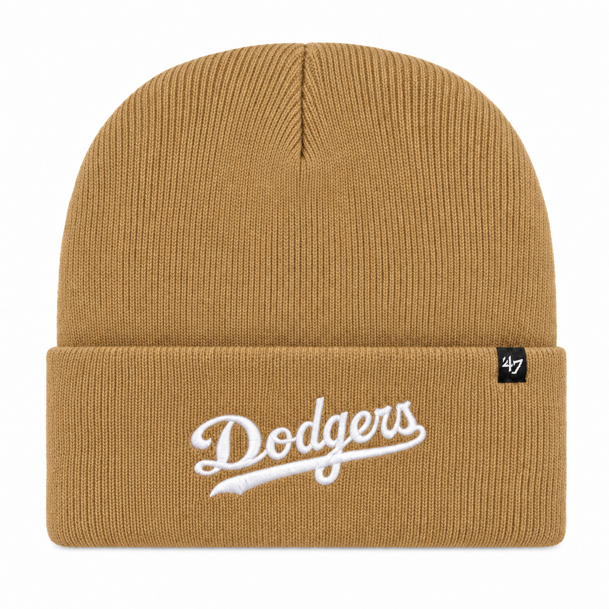 Los Angeles Dodgers 'Script Logo' '47 Brand Cuff Knit Beanie - Camel Khaki - Product Image