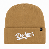 Los Angeles Dodgers 'Script Logo' '47 Brand Cuff Knit Beanie - Camel Khaki
