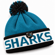 San Jose Sharks Mitchell & Ness Pom Cuff Knit Beanie - Turquoise/White - Product Image