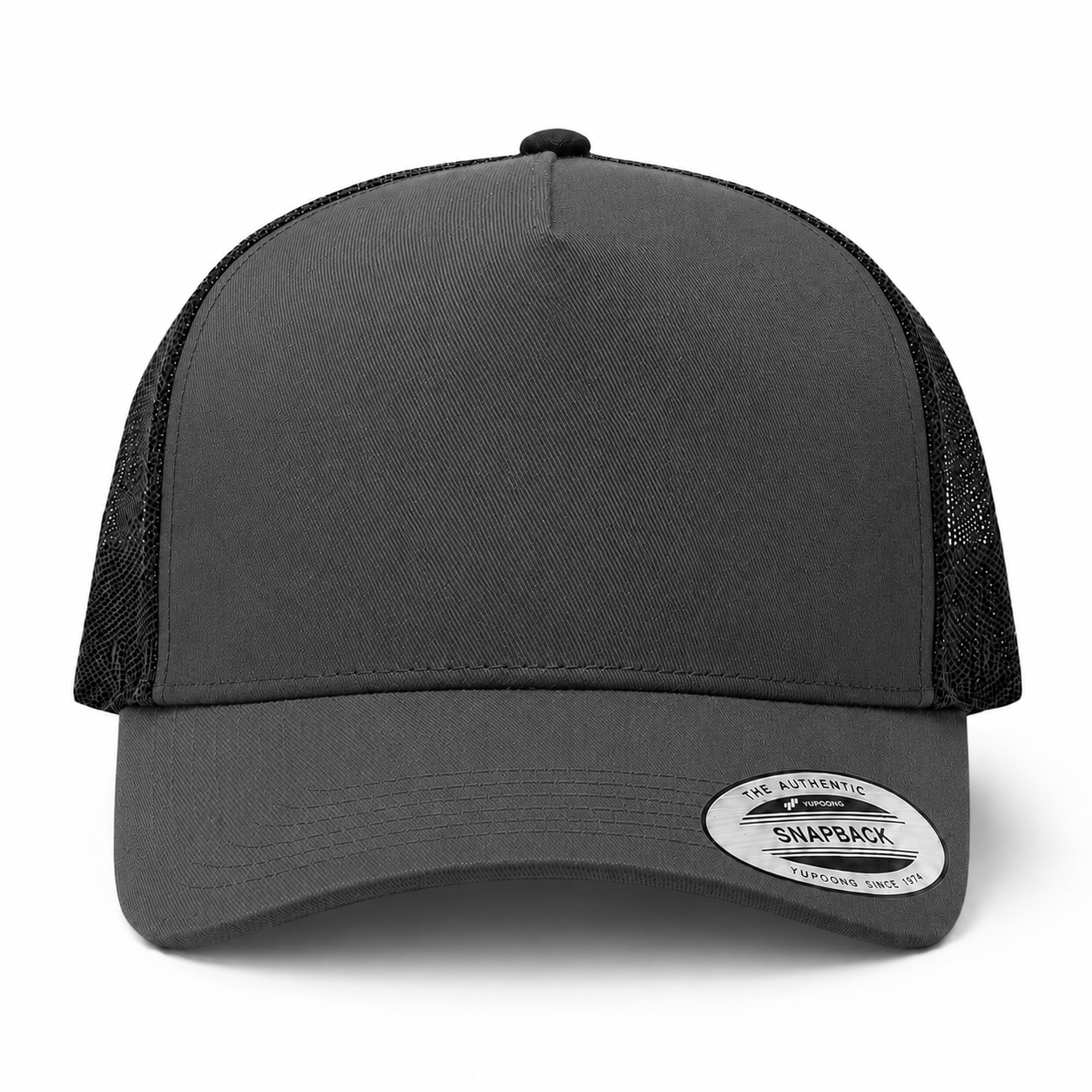YP Classics A-Frame Blank 5-Panel Adjustable Trucker Snapback Hat - Dark Gray/Black