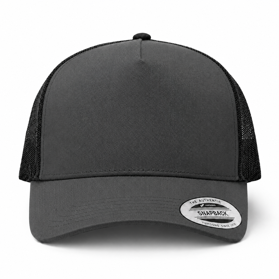 YP Classics A-Frame Blank 5-Panel Adjustable Trucker Snapback Hat - Dark Gray/Black