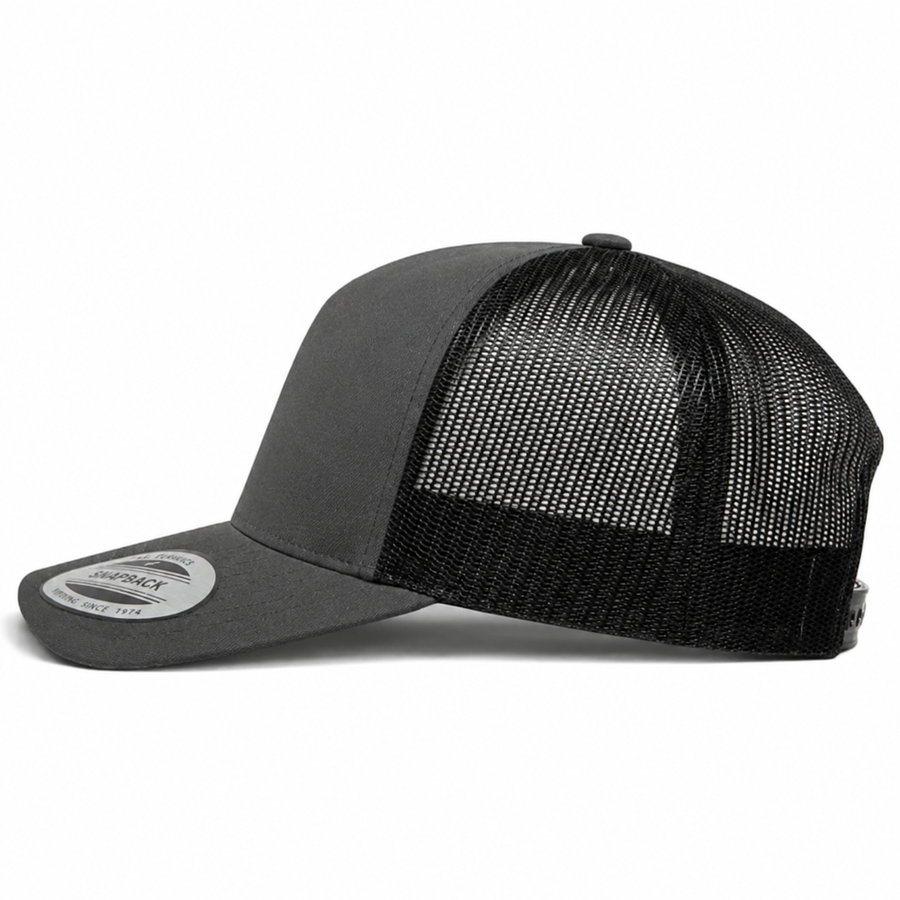 YP Classics A-Frame Blank 5-Panel Adjustable Trucker Snapback Hat - Dark Gray/Black