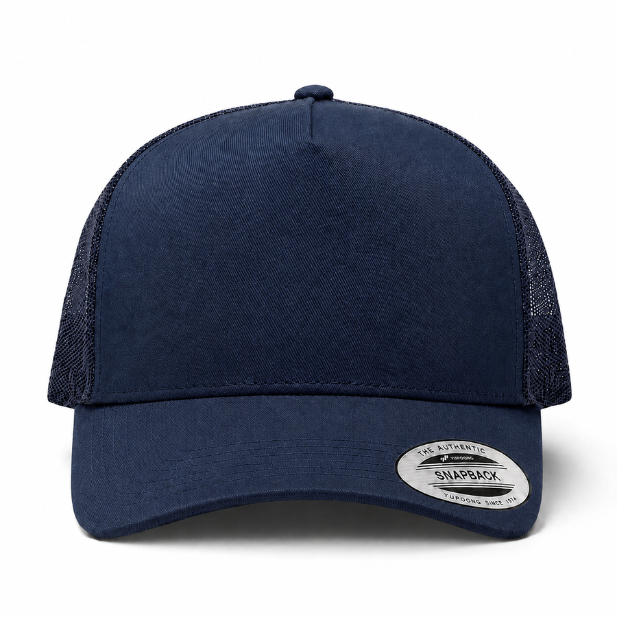 YP Classics A-Frame Blank 5-Panel Adjustable Trucker Snapback Hat - Navy/Navy
