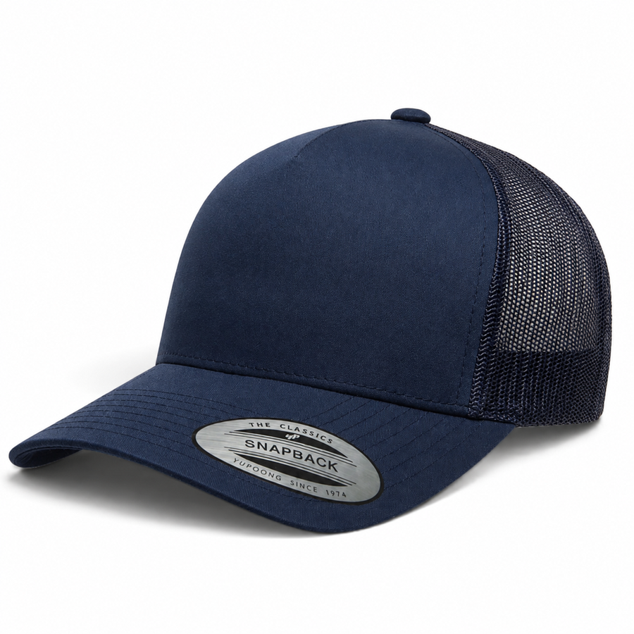 YP Classics A-Frame Blank 5-Panel Adjustable Trucker Snapback Hat - Navy/Navy