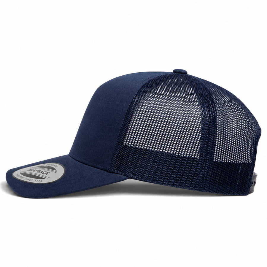 YP Classics A-Frame Blank 5-Panel Adjustable Trucker Snapback Hat - Navy/Navy