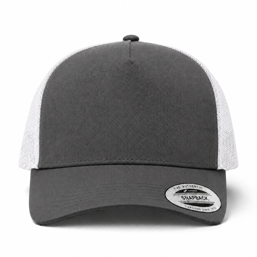 YP Classics A-Frame Blank 5-Panel Adjustable Trucker Snapback Hat - Dark Gray/White