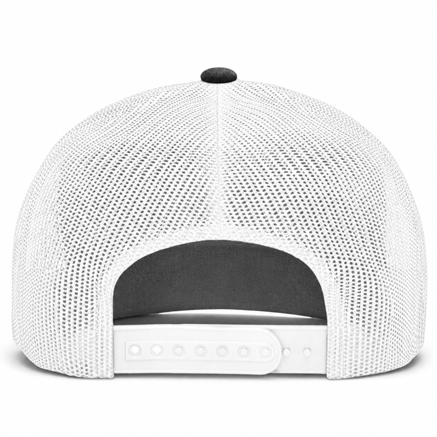 YP Classics A-Frame Blank 5-Panel Adjustable Trucker Snapback Hat - Dark Gray/White